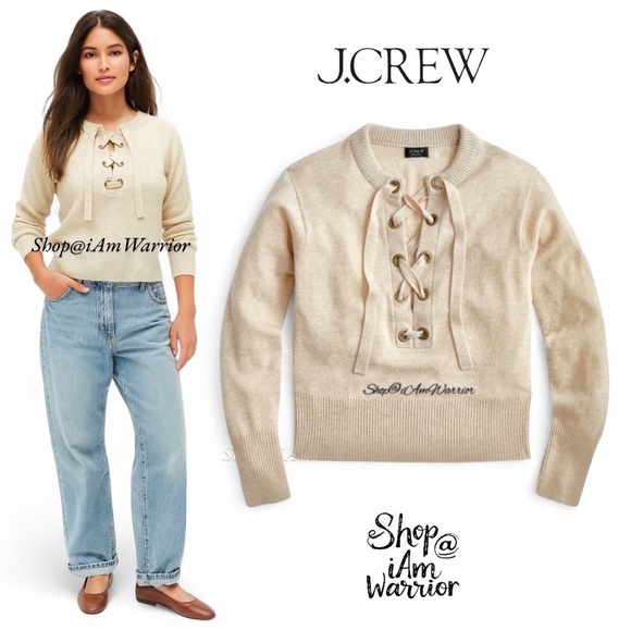 J.Crew light tan lace-up cashmere pullover sweater *shop@iamwarrior - Picture 1 of 8